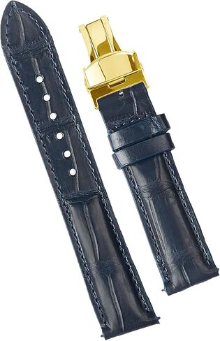 19mm Blue Alligator Belly Leather Watch Band Gold Deployment Clasp Men Quick Release Crocodile Exotic Replacement Wristwatch Strap Premium Handmade DH-04D-G-19MM in Kuwait