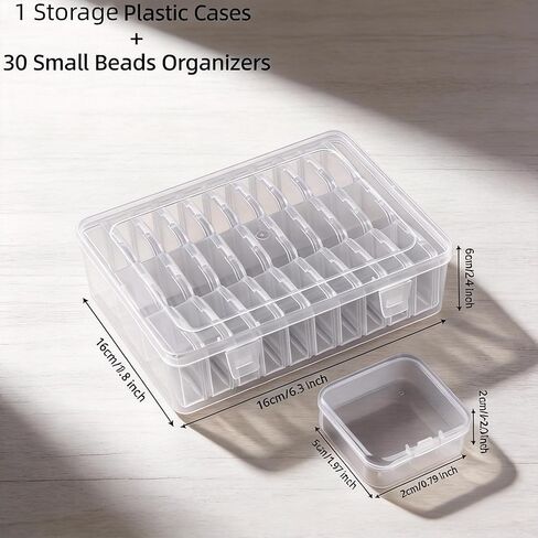 Clear Plastic Storage Container with Hinged Lid, Mini Rectangle Organizer Box for Beads and Diamond Crafts (30 Grids) in Kuwait