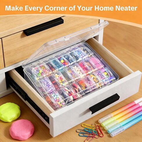 Clear Plastic Storage Container with Hinged Lid, Mini Rectangle Organizer Box for Beads and Diamond Crafts (30 Grids) in Kuwait