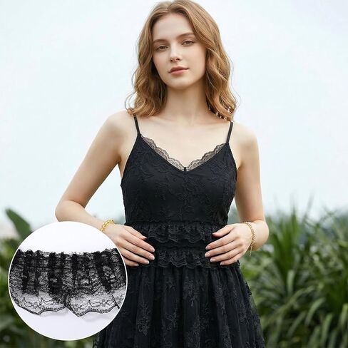 10 Yards Black Lace Ribbon 2-Layer Ruffle Trim 4.5cm Width Black Lace Trim for Sewing Crafts Wedding Bridal Dress Embellishment Gift Package DIY Decor in Kuwait