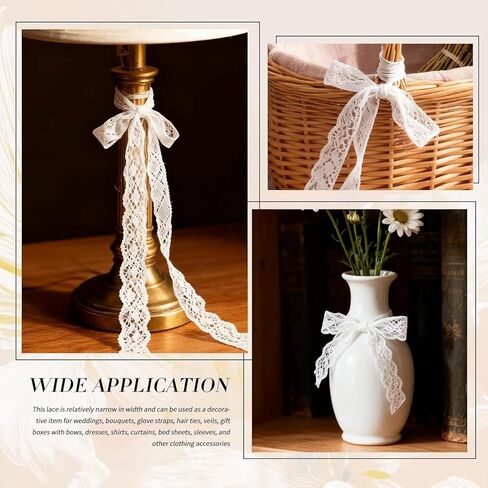 Lace Trim Ribbon, 30-Yard White Lace Ribbon, 1 Inch Width White Laces Trims, Delicate Elastic Floral Pattern White Lace for Crafts Sewing and Bridal Wedding Dress Applique Decorations in Kuwait