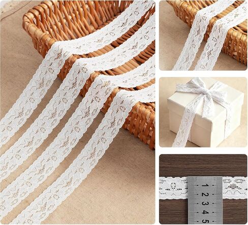Lace Trim Ribbon, 30-Yard White Lace Ribbon, 1 Inch Width White Laces Trims, Delicate Elastic Floral Pattern White Lace for Crafts Sewing and Bridal Wedding Dress Applique Decorations in Kuwait