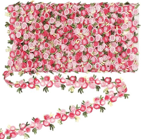 5 Yards Flower Embroidered Ribbon Pink Lace Trim for Crafts Floral Lace Trim Fabric Trims and Embellishments for Appliques Sewing Edging Craft Wedding DIY Party Decor Clothes Decoration in Kuwait