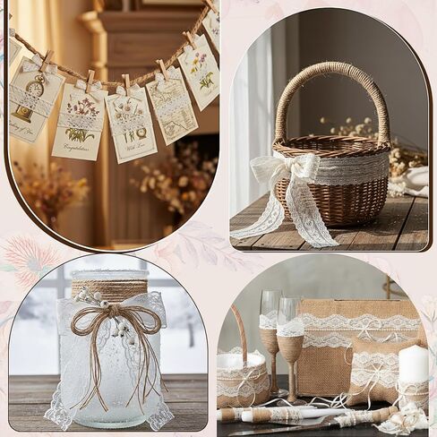 Hoteam 49 Yards White Lace Ribbon 15 Rolls and 328 ft Jute Twine, Craft Ribbon 0.5 to 2.36 Inch Assorted Pattern for Wedding Party Rustic Decoration Gift Wrapping DIY Crafts Home, 3.28 Yards for Each in Kuwait