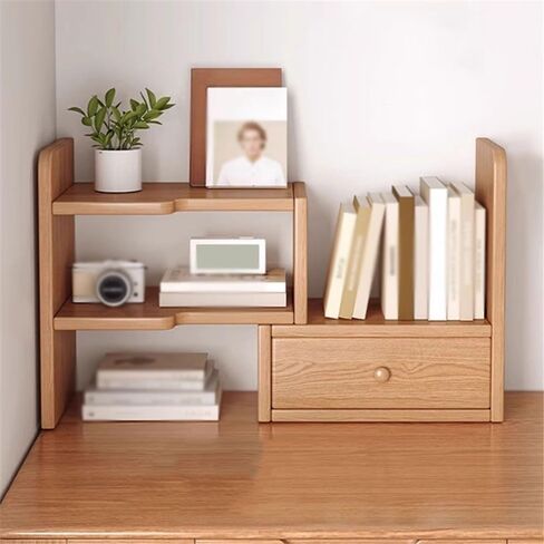 Storage Shelving Unit Retractable Wooden Freestanding Bookshelf with Drawers Rotate Degrees Pine Wood Desktop Organizer in Kuwait