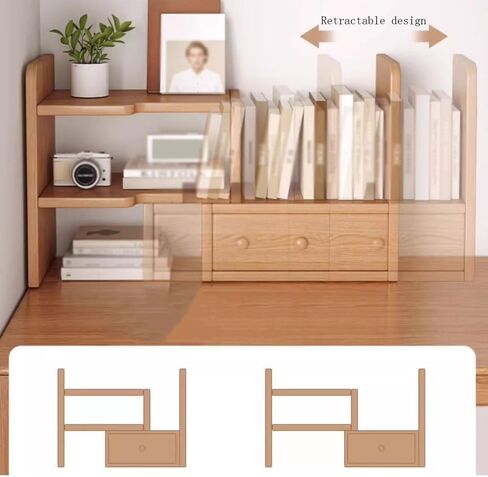 Storage Shelving Unit Retractable Wooden Freestanding Bookshelf with Drawers Rotate Degrees Pine Wood Desktop Organizer in Kuwait
