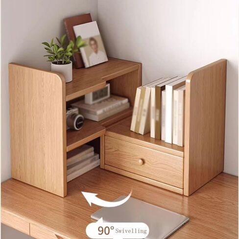 Storage Shelving Unit Retractable Wooden Freestanding Bookshelf with Drawers Rotate Degrees Pine Wood Desktop Organizer in Kuwait