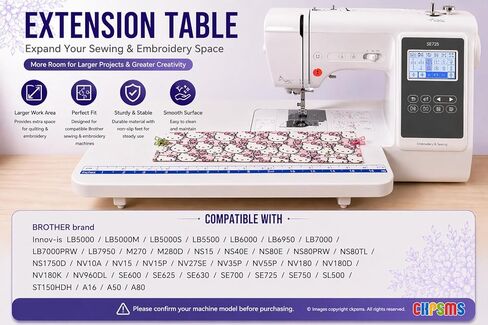 CKPSMS Adjustable Height Extension Table, White, Compatible with Brother innovis SE600, SE625, SE630, SE700, SE725, SE750, SL500, ST150HDH, LB6950, LB7000, NS80E, NS1750D and More in Kuwait