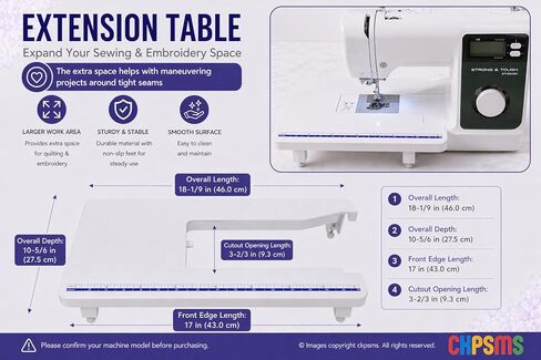 CKPSMS Adjustable Height Extension Table, White, Compatible with Brother innovis SE600, SE625, SE630, SE700, SE725, SE750, SL500, ST150HDH, LB6950, LB7000, NS80E, NS1750D and More in Kuwait