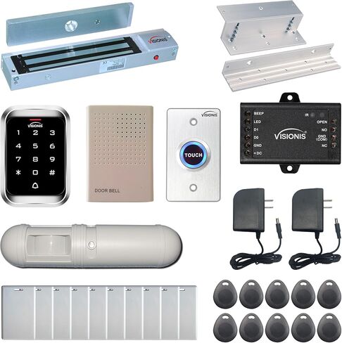 Visionis FPC-5284 التحكم في الوصول بباب واحد خارج الباب المتأرجح 600 رطل Maglock + VIS-3000 لوحة مفاتيح خارجية / قارئ مستقل مع وحدة تحكم صغيرة + Wiegand 26، بدون برامج، بطاقة EM، 1000 مستخدم + مجموعة PIR in Saudi Arabia