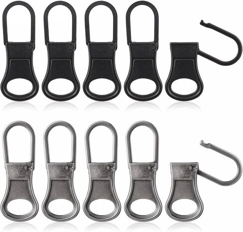 Metal Replacement Zipper Pull Tab, 10 PCS Detachable Zipper Pull Replacement Removable Zippers Repair Kit Zippers Clips for Jackets, Jeans, Backpacks, Purses, Coat, Pants, Suitcase, Purse, Small Holes in Kuwait