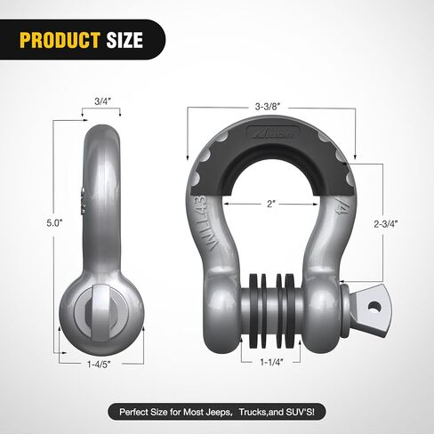 Nilight 2 Pack 3/4" D-Ring Shackle with 7/8" Screw Pin 41,887lbs Break Strength, Heavy Duty Off Road Recovery Shackle with Isolators Washers for Use with Tow Strap, Winch, Off-Road Truck Vehicle in Kuwait