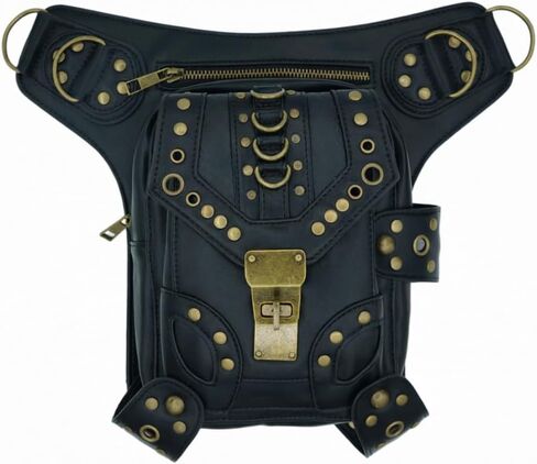 Black Fanny Waist Bag for Women of Steampunk Punk Rock Fashion Multiway Carry Style (black stud) in Saudi Arabia
