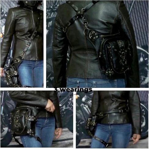 Black Fanny Waist Bag for Women of Steampunk Punk Rock Fashion Multiway Carry Style (black stud) in Saudi Arabia