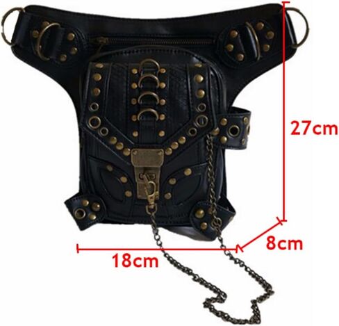 Black Fanny Waist Bag for Women of Steampunk Punk Rock Fashion Multiway Carry Style (black stud) in Saudi Arabia