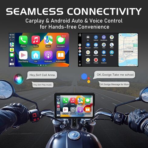 شاشة CarPlay للدراجات النارية مقاس 7 بوصات مع كاميرا داش مزدوجة 2K، نظام ملاحة Apple Carplay اللاسلكي ونظام Android Auto GPS، شاشة لمس مقاومة للماء IPX8، جهاز تحكم عن بعد، بلوتوث، تسجيل حلقي in Kuwait