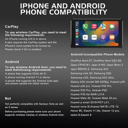 شاشة CarPlay للدراجات النارية مقاس 7 بوصات مع كاميرا داش مزدوجة 2K، نظام ملاحة Apple Carplay اللاسلكي ونظام Android Auto GPS، شاشة لمس مقاومة للماء IPX8، جهاز تحكم عن بعد، بلوتوث، تسجيل حلقي in Kuwait