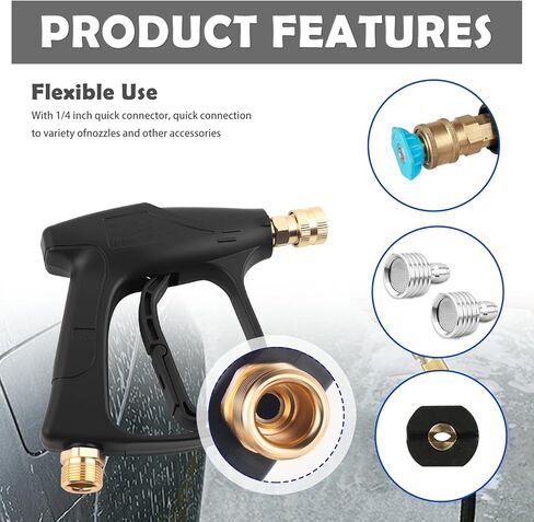 Car Short Pressure Washer Gun,Portable Car Wash Gun with Safety Lock & M22-14 Thread & 1/4" Outlet Quick Connect,4350 PSI Max High-Pressure Washer Short Guns for Most Vehicles in Kuwait