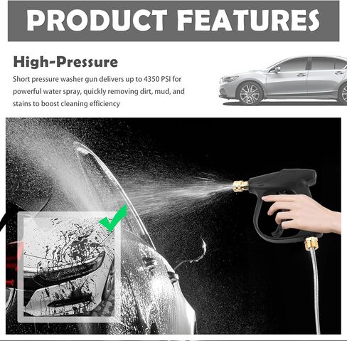 Car Short Pressure Washer Gun,Portable Car Wash Gun with Safety Lock & M22-14 Thread & 1/4" Outlet Quick Connect,4350 PSI Max High-Pressure Washer Short Guns for Most Vehicles in Kuwait
