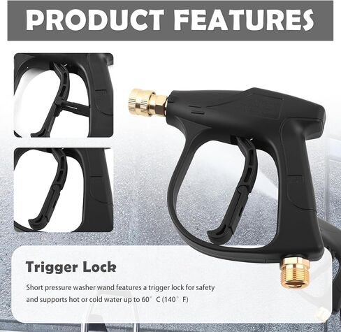 Car Short Pressure Washer Gun,Portable Car Wash Gun with Safety Lock & M22-14 Thread & 1/4" Outlet Quick Connect,4350 PSI Max High-Pressure Washer Short Guns for Most Vehicles in Kuwait
