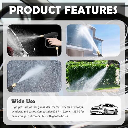 Car Short Pressure Washer Gun,Portable Car Wash Gun with Safety Lock & M22-14 Thread & 1/4" Outlet Quick Connect,4350 PSI Max High-Pressure Washer Short Guns for Most Vehicles in Kuwait