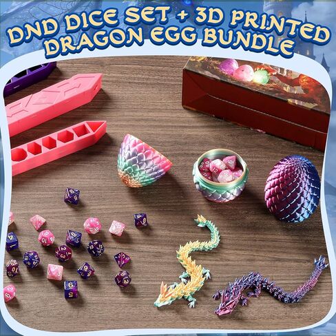 مجموعة نرد DND وبيض تنين مطبوع ثلاثي الأبعاد مع تنين بالداخل، هدايا نرد D&D للأطفال الأولاد والبنات، مناسبة للعبة الزنزانات والتنينات آر بي جي، MTG، لعبة طاولة لعب الأدوار in Kuwait