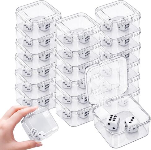 Foilswirl 24 Pcs Mini Dice Container for Classroom with 14mm Dices Small Clear Dice Storage Box Plastic Dices Cup Portable Container for Teacher Classroom Carnival Prizes Bag Stuffers and Party Fun in Kuwait