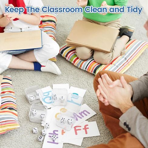 Foilswirl 24 Pcs Mini Dice Container for Classroom with 14mm Dices Small Clear Dice Storage Box Plastic Dices Cup Portable Container for Teacher Classroom Carnival Prizes Bag Stuffers and Party Fun in Kuwait