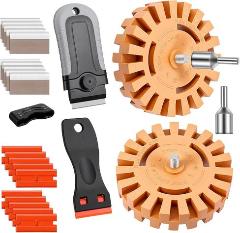 Decal Remover Eraser Wheel Tool Kit for Drill Removes, Adhesive Rubber Remover with Adapter Eraser Wheel with 10pcs Plastic Razor Blades for Drill Removes Cars Boats in Kuwait
