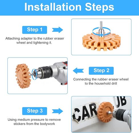 Decal Remover Eraser Wheel Tool Kit for Drill Removes, Adhesive Rubber Remover with Adapter Eraser Wheel with 10pcs Plastic Razor Blades for Drill Removes Cars Boats in Kuwait
