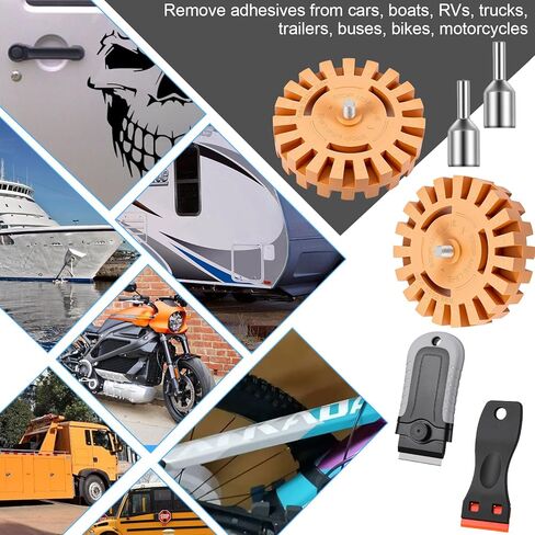 Decal Remover Eraser Wheel Tool Kit for Drill Removes, Adhesive Rubber Remover with Adapter Eraser Wheel with 10pcs Plastic Razor Blades for Drill Removes Cars Boats in Kuwait