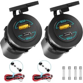 2 حزمة من منافذ USB 12 فولت - 90 وات (كحد أقصى) منافذ مزدوجة QC4.0 PD ومقبس شاحن سيارة سريع الشحن 3.0 مع مؤشر LED - منفذ USB C مقاوم للماء للسيارة والقوارب البحرية والدراجات النارية RV والشاحنات ATV وعربة الجولف in Kuwait