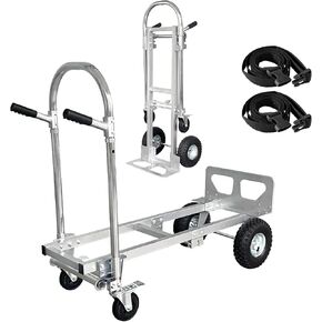 Black Convertible Hand Truck Dolly Cart with 4 Wheels Heavy Duty,500 Lbs Capacity, 2 Straps for Moving Furniture/Appliance/Carton/Warehouse/Office/no Need to Install, Follow Video to Fold in Saudi Arabia