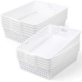 12 Pcs Plastic Classroom Storage Basket Bulk 14 x 10 In Turn in Paper Trays for Classroom A4 Size Colorful Storage Organizer Bin with Handles Stackable Container for Playroom Home Office School Supply in Kuwait