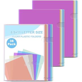 36Pack Clear Plastic Folders for Documents 8.5x11 Plastic File Sleeves for Paper Letter Size Sheet Protectors Poly Project Pocket Folders for School Office Home (36, Assorted Colors) in Saudi Arabia