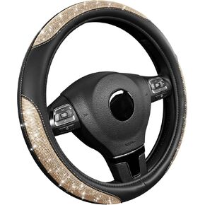 Road Comforts Pixel Glitter Steering Wheel Cover, 14.5–15 Inch Leather Steering Wheels Snug Fit, Anti-Slip Leather Grip, Elegant Sparkle Design, Universal Fit - Golden in Saudi Arabia