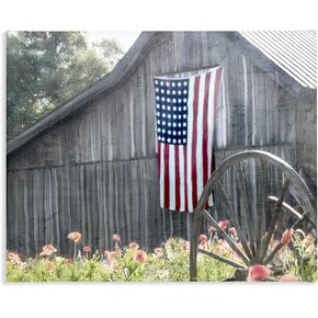 Stupell Industries 'USA Wagon Wheel Barn', Canvas Art, 48 x 36 Inches, Easy to Hang and Sturdy, Made in USA, by Kim Allen in Kuwait