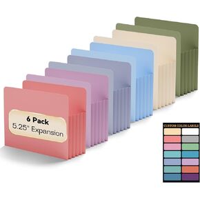 Plastic Expanding Accordion File Pockets,Extra Capacity,Expands 5.25",6 Pack File Pockets Letter Size,Straight-Cut Tab,Expandable Pockets,Accordion File Folder for Bulky Files,Pastel Color in Kuwait