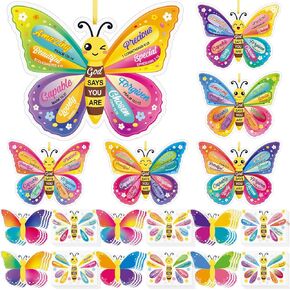 Gueevin 24 Sets DIY Sunday School Crafts for Kids God Says You are Butterfly Crafts Gifts for Kids Make Your Own Butterfly Stickers Christian Hanging Ornaments Kits for Home Classroom Activities in Kuwait