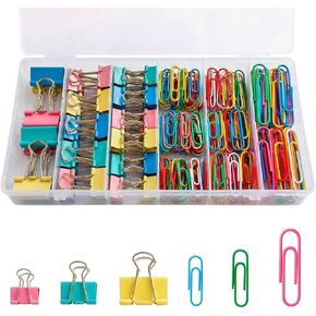 300Pcs Colored Paper Clips and Binder Clips Assorted Sizes, Large Medium Small Binder Paper Clips Office Clips Office Supplies, Assorted Paper Clamps PaperClips for Home Office Supplies in a Container in Kuwait
