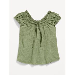 Old Navy Short-Sleeve Tie-Front Jersey-Knit Top for Girls - Olive Through This in Kuwait