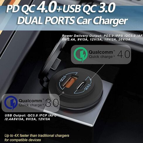 2 Pack 12V USB Outlet - 90W(Max) Dual Ports QC4.0 PD & Quick Charge3.0 Car Charger Socket with LED Indicator - Waterproof USB C Port for Car Boat Marine Motorcycle RV Truck ATV Golf Cart in Kuwait