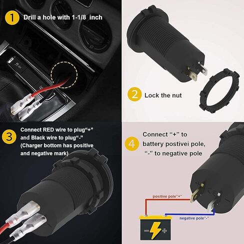 2 Pack 12V USB Outlet - 90W(Max) Dual Ports QC4.0 PD & Quick Charge3.0 Car Charger Socket with LED Indicator - Waterproof USB C Port for Car Boat Marine Motorcycle RV Truck ATV Golf Cart in Kuwait