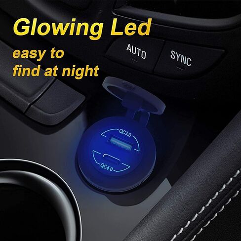 2 Pack 12V USB Outlet - 90W(Max) Dual Ports QC4.0 PD & Quick Charge3.0 Car Charger Socket with LED Indicator - Waterproof USB C Port for Car Boat Marine Motorcycle RV Truck ATV Golf Cart in Kuwait