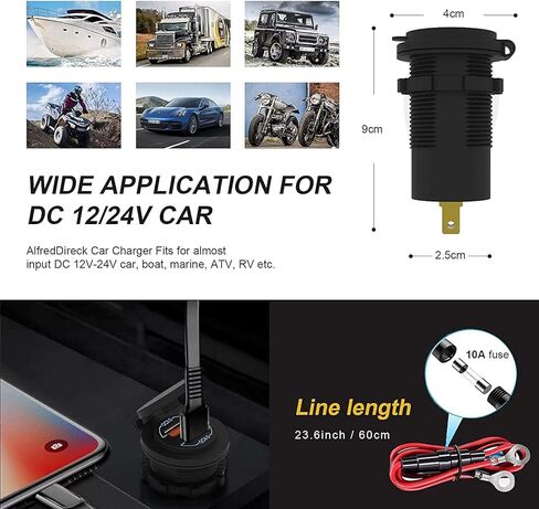 2 Pack 12V USB Outlet - 90W(Max) Dual Ports QC4.0 PD & Quick Charge3.0 Car Charger Socket with LED Indicator - Waterproof USB C Port for Car Boat Marine Motorcycle RV Truck ATV Golf Cart in Kuwait