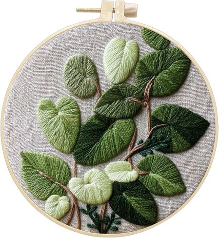 FONNUY Green Plants Embroidery Kit, Cross Stitch Kits for Beginners, Handmade Crafts with Printed Patterns for Beginner Adults, Easy to Follow Color Thread Needlework, 8'' Hoop (Luxuriant) in Saudi Arabia