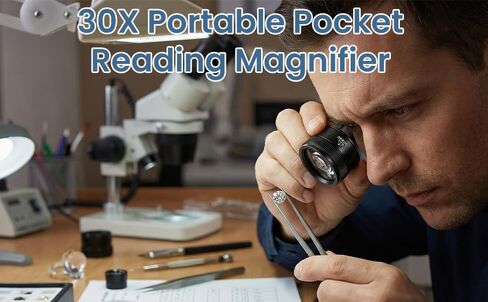 30X Pocket Magnifying Glass, Optics Loupes Mini Jewelry Loop Magnifier, Microscope Magnifying Glass Lens for Jeweler, Stamps, Maps, Antiques, Magazines, Electronics in Kuwait