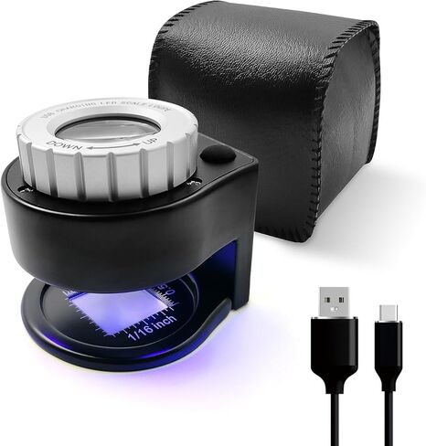 عدسة مكبرة 30X، عدسة مكبرة قابلة لإعادة الشحن مع أضواء الأشعة فوق البنفسجية/LED، عدسة مكبرة معدنية محمولة لسطح المكتب مع موازين مزدوجة بوصة/مم للخياطة والمنسوجات والأحجار الكريمة والطوابع والعملة والصخور in Kuwait