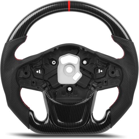 Hydro-Dip Carbon Fiber Steering Wheel With Matching Trim Bezel for Toyota GR Supra A90 MK5 2020-2026, Red Stitching Perforated Nappa Leather D-Shape Flat Bottom Sport Grip Replacement in Kuwait