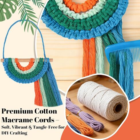 Ecoofor Macrame Kits for Beginners with 366 Feet 3 mm Macrame Cotton Cord, DIY Plant Hanger Kit with Supplies and Instructions, Macrame Beads, Wooden Rings, Dream Catcher Rings in Kuwait